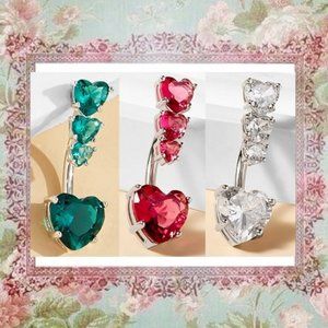 Zircon Crystal 4-Hearts Navel Bar Barbell - 3 Colors